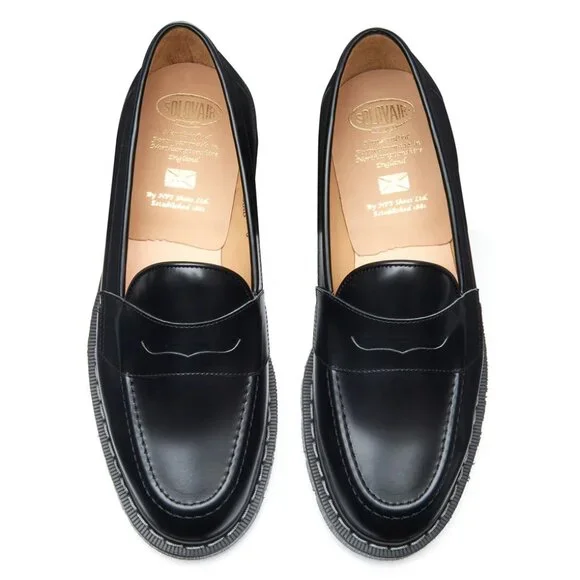 Solovair Black Hi-Shine Penny Loafer - Picture 3 of 11